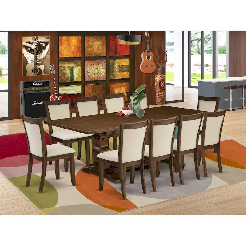 East West Furniture Ensemble Table à Manger - une Table en Bois et des Chaises en Tissu de Lin Beige Clair, (Options de Pièces)
