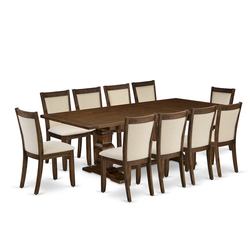 East West Furniture Ensemble Table à Manger - une Table en Bois et des Chaises en Tissu de Lin Beige Clair, (Options de Pièces)
