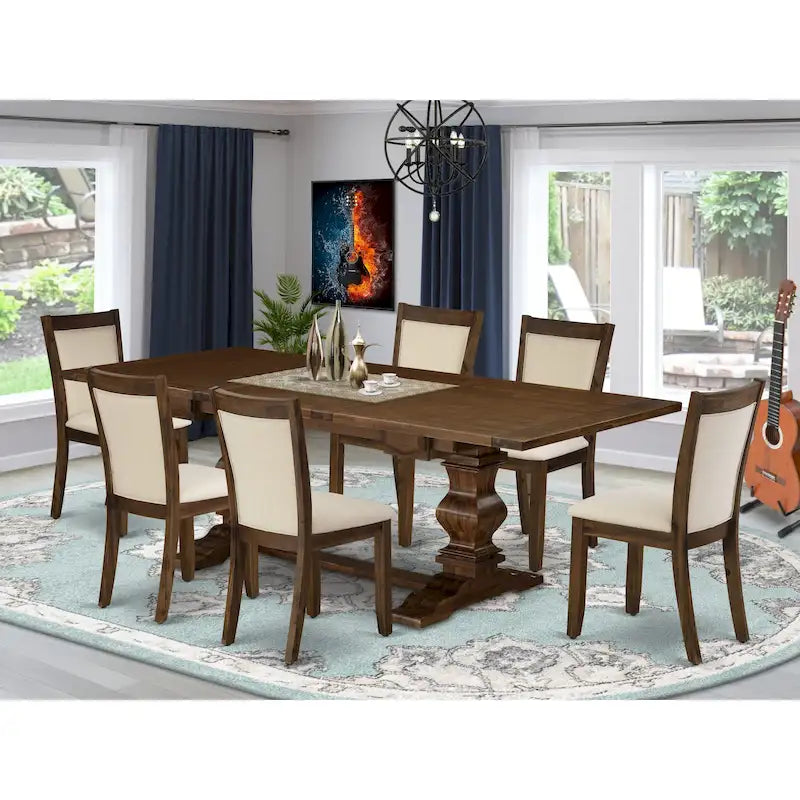 East West Furniture Ensemble Table à Manger - une Table en Bois et des Chaises en Tissu de Lin Beige Clair, (Options de Pièces)