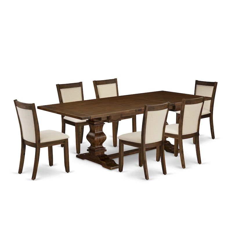 East West Furniture Ensemble Table à Manger - une Table en Bois et des Chaises en Tissu de Lin Beige Clair, (Options de Pièces)