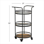 Carrello da Bar in Metallo con 1 Ripiano in Rattan e 2 Ripiani in Vetro, Maniglie, Marrone - Roche River Decor - 16Lx21Px35A
