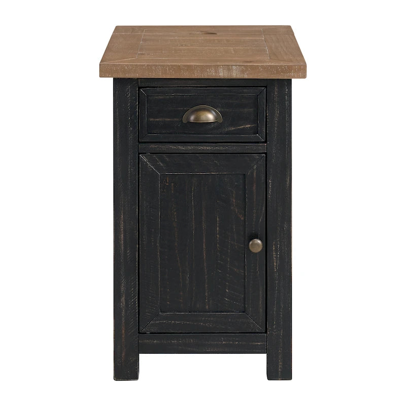 Table d'appoint de chevet Monterey en bois massif avec prises de courant cachées