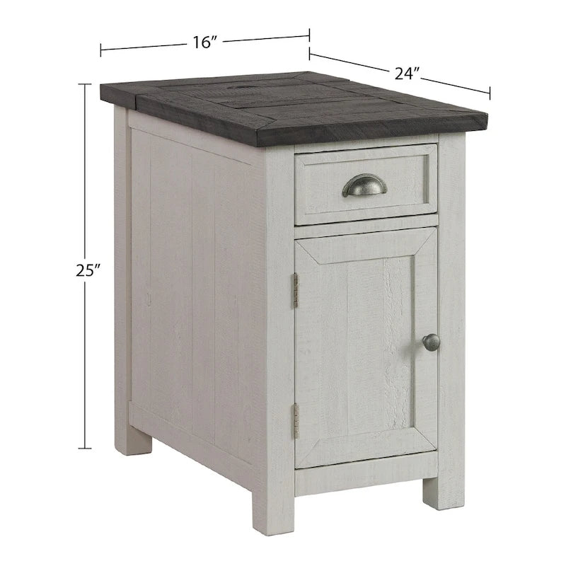 Table d'appoint de chevet Monterey en bois massif avec prises de courant cachées