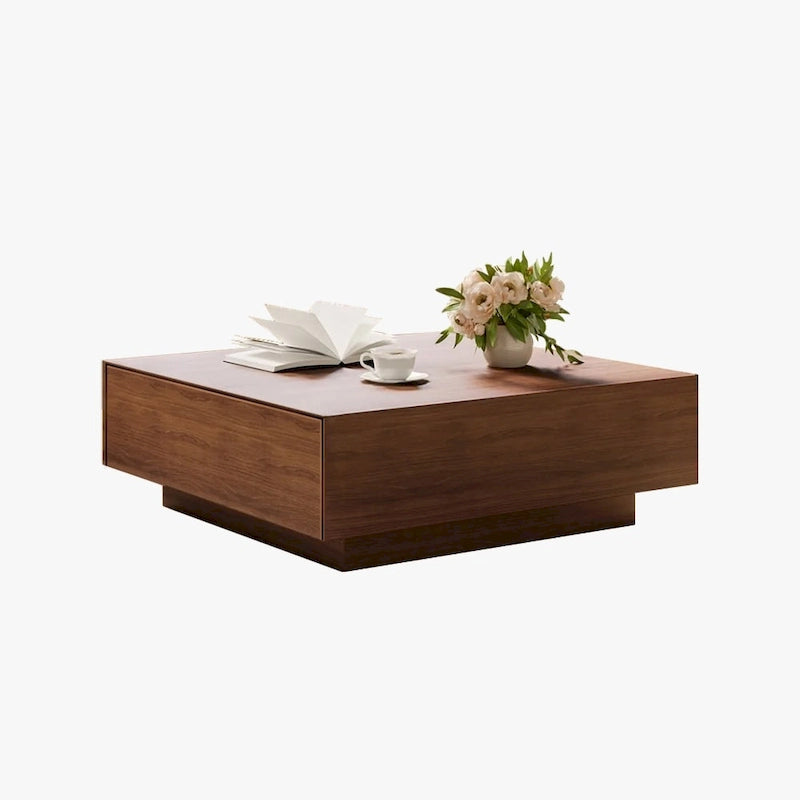 Tavolino da Caffè Mid Century ModernTavolino da Salotto Minimalista in Legno Impiallacciato con Contenitore, Completamente Assemblato
