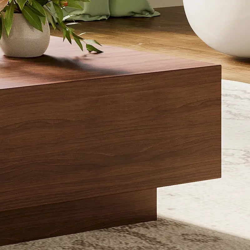 Tavolino da Caffè Mid Century ModernTavolino da Salotto Minimalista in Legno Impiallacciato con Contenitore, Completamente Assemblato