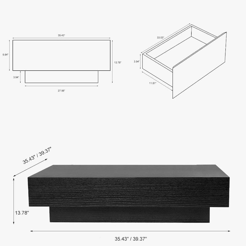 Tavolino da Caffè Mid Century ModernTavolino da Salotto Minimalista in Legno Impiallacciato con Contenitore, Completamente Assemblato
