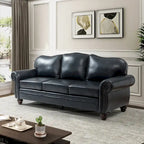 Balvino 81 Wide Transitional Genuine Leather Rolled Arm Sofa with Nailhead Trim and Removable Cushions