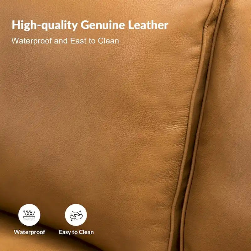 Divano Balvino da 81" largo, transizionale, in vera pelle, con braccioli arrotolati, finiture con borchie e cuscini rimovibili