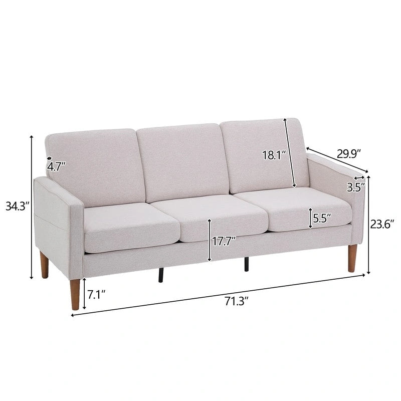 Divano a tre posti senza chaise longue con struttura in legno massiccio