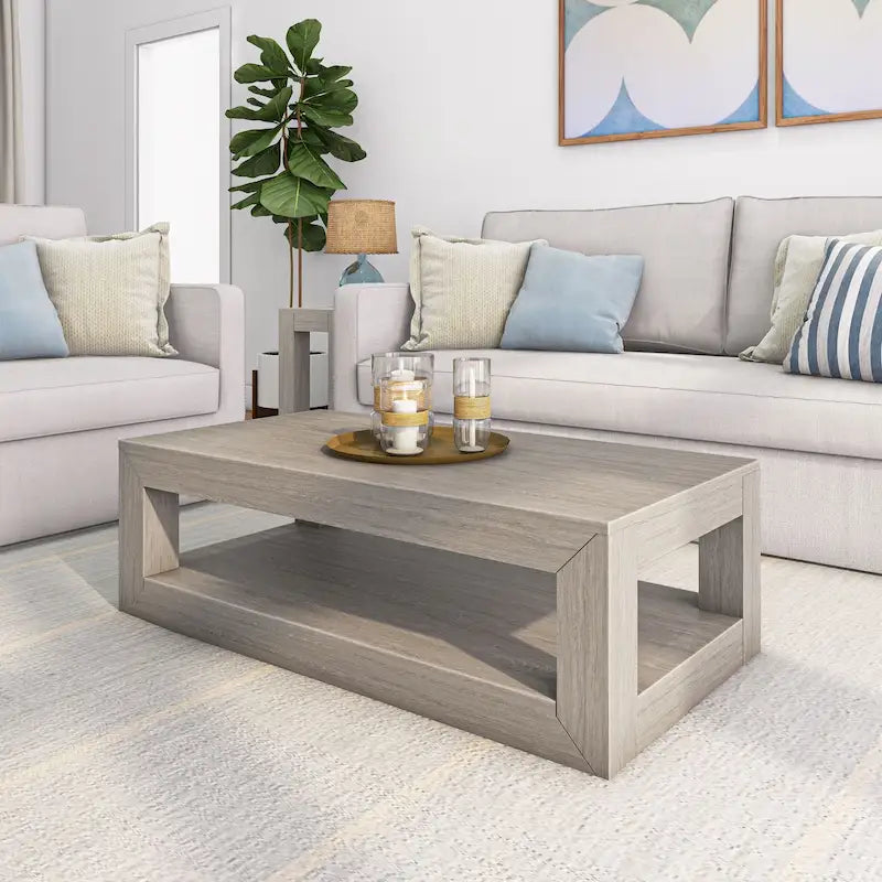 Table basse rectangulaire moderne avec étagère Plank and Beam