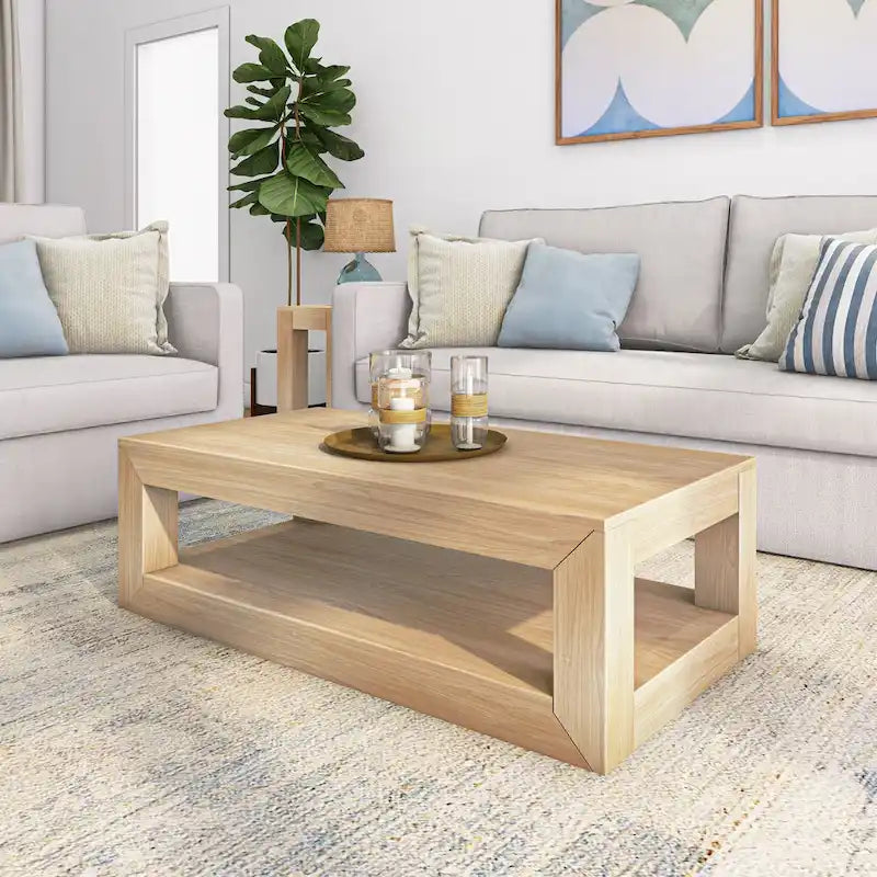 Tavolino rettangolare moderno Plank and Beam con ripiano
