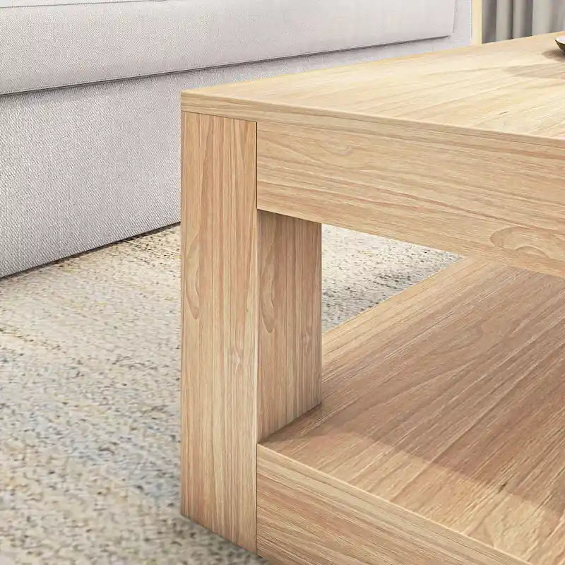 Tavolino rettangolare moderno Plank and Beam con ripiano