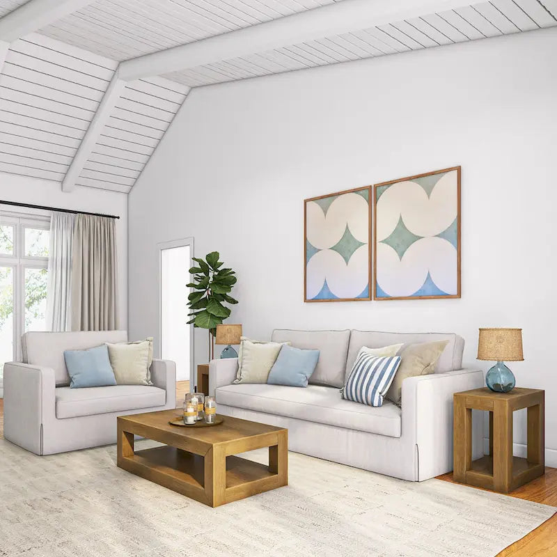 Tavolino rettangolare moderno Plank and Beam con ripiano