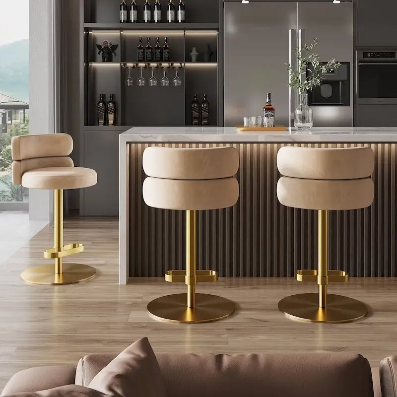 CAROCC Tabouret de bar en velours, réglable en hauteur et pivotant