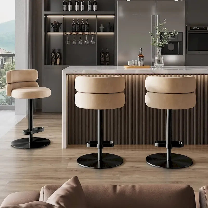 CAROCC Tabouret de bar en velours, réglable en hauteur et pivotant
