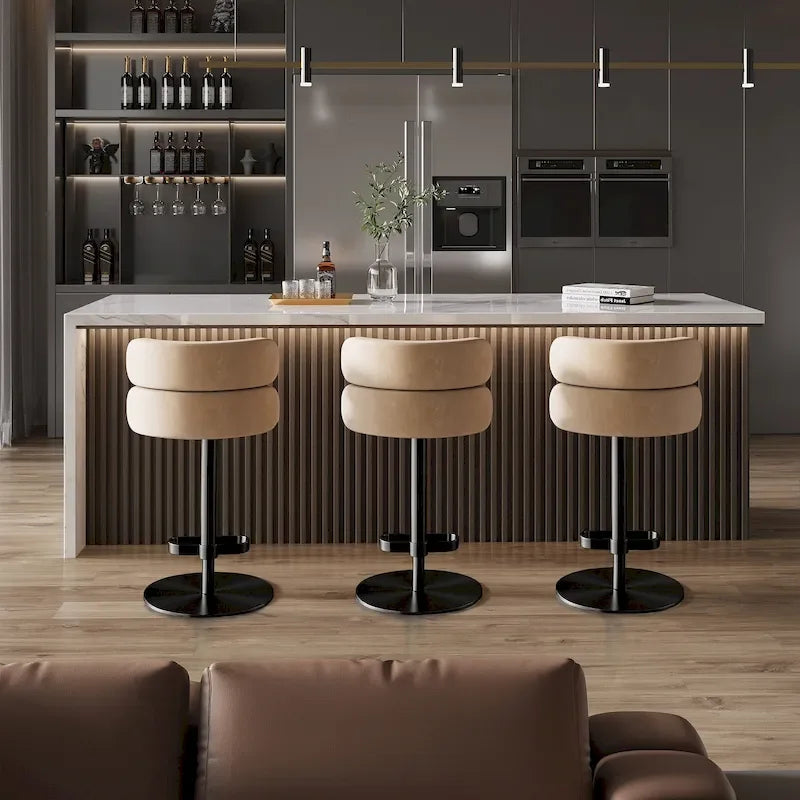 CAROCC Tabouret de bar en velours, réglable en hauteur et pivotant