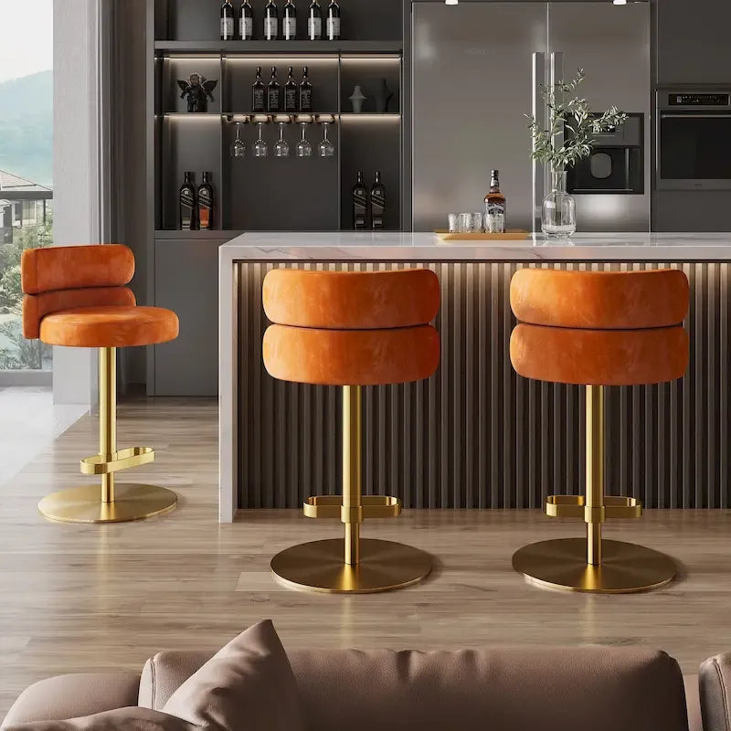 CAROCC Tabouret de bar en velours, réglable en hauteur et pivotant