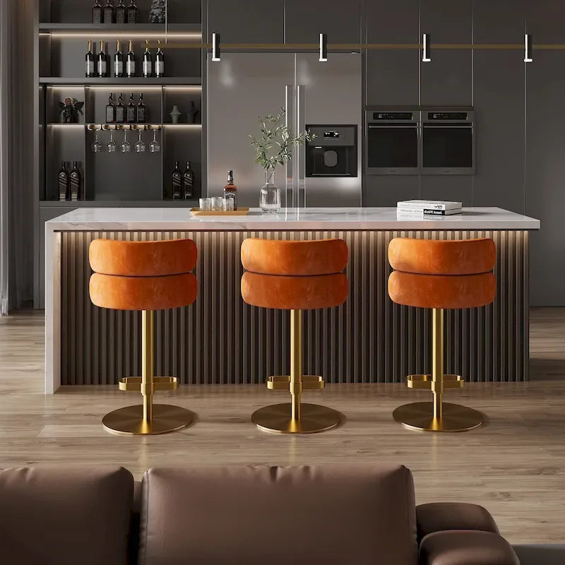 CAROCC Tabouret de bar en velours, réglable en hauteur et pivotant