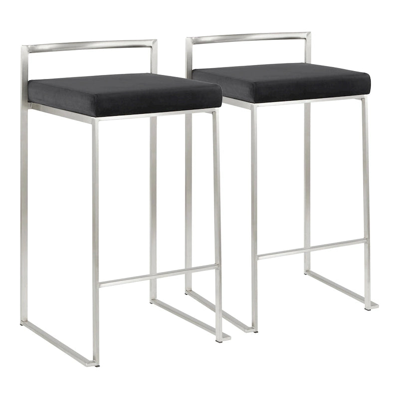 Sgabello da bancone impilabile in acciaio inossidabile completamente saldato Silver Orchid Forrest (set di 2)