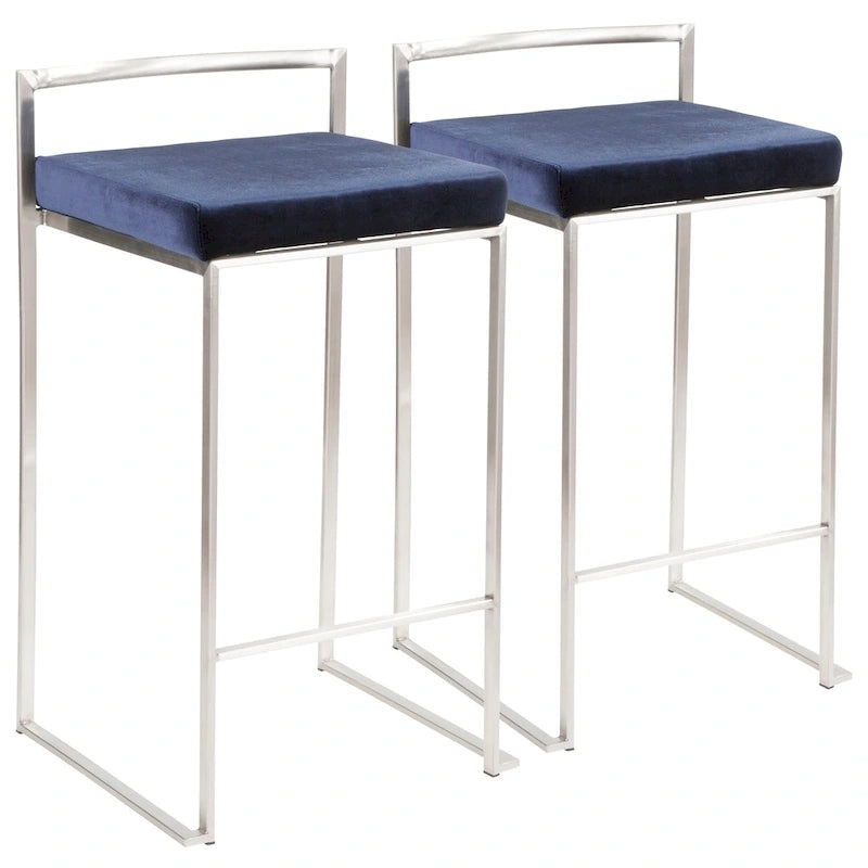 Sgabello da bancone impilabile in acciaio inossidabile completamente saldato Silver Orchid Forrest (set di 2)