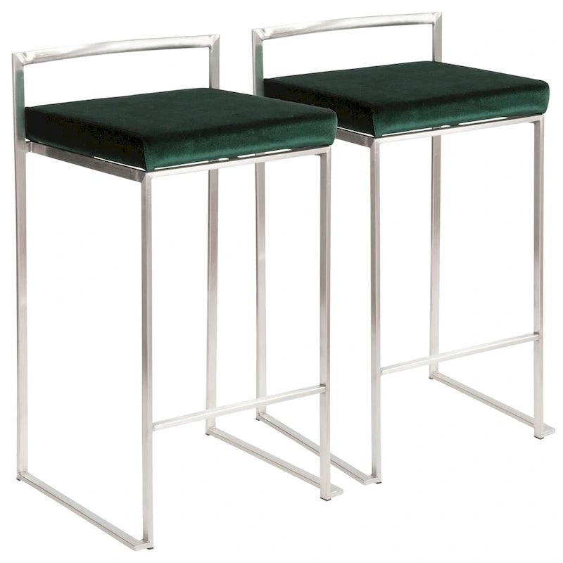 Sgabello da bancone impilabile in acciaio inossidabile completamente saldato Silver Orchid Forrest (set di 2)