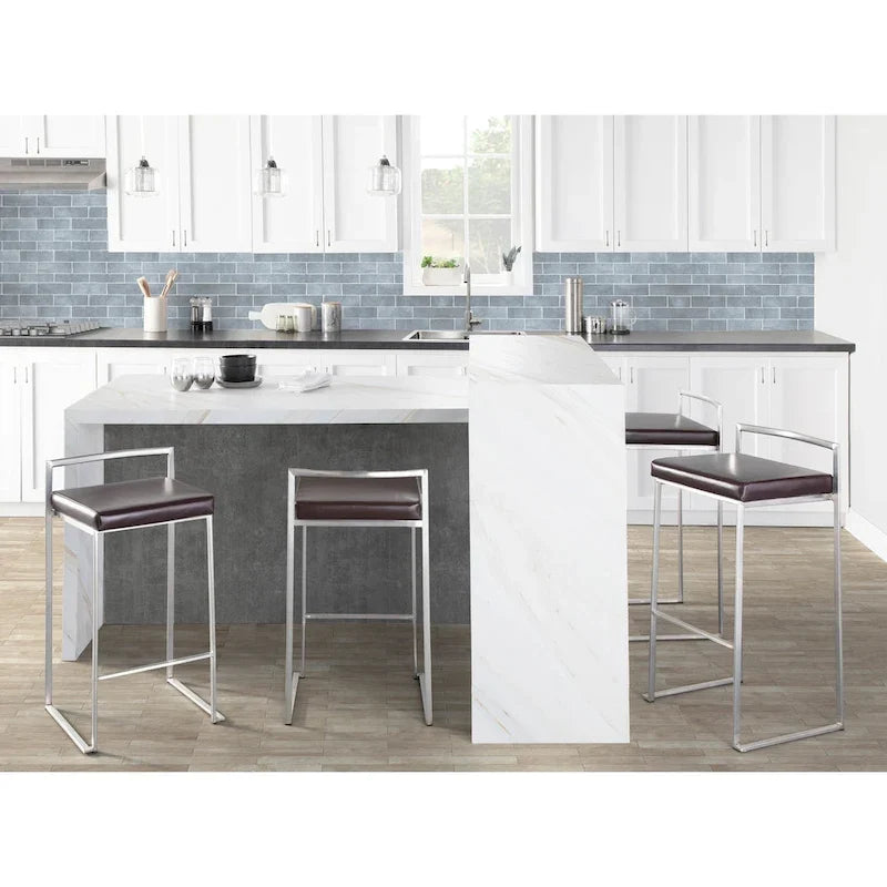 Sgabello da bancone impilabile in acciaio inossidabile completamente saldato Silver Orchid Forrest (set di 2)