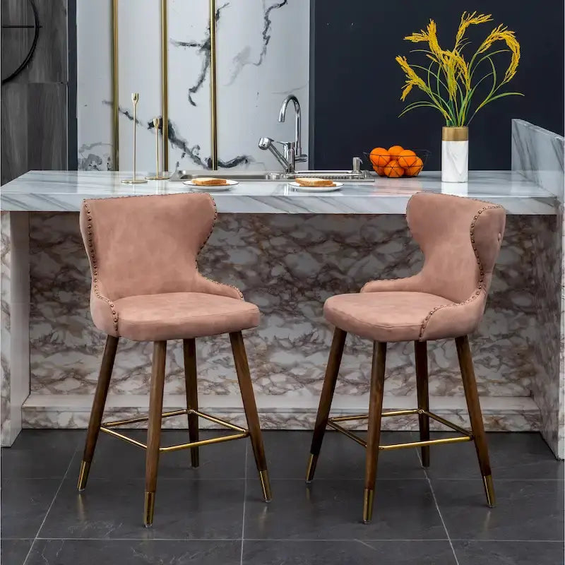 Sgabelli da Bancone Roundhill Furniture Nevis in Similpelle Trapuntata Stile Moderno Mid-century con Borchie, Set da 2