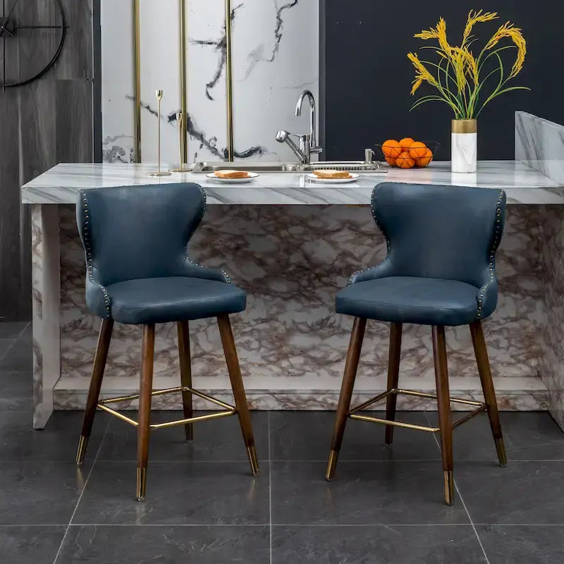 Tabourets de comptoir Roundhill Furniture Nevis style Mid-century moderne en similicuir, avec capitonnage et garniture de clous décoratifs, ensemble de 2