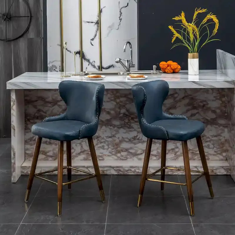 Sgabelli da Bancone Roundhill Furniture Nevis in Similpelle Trapuntata Stile Moderno Mid-century con Borchie, Set da 2