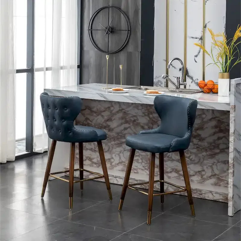 Sgabelli da Bancone Roundhill Furniture Nevis in Similpelle Trapuntata Stile Moderno Mid-century con Borchie, Set da 2