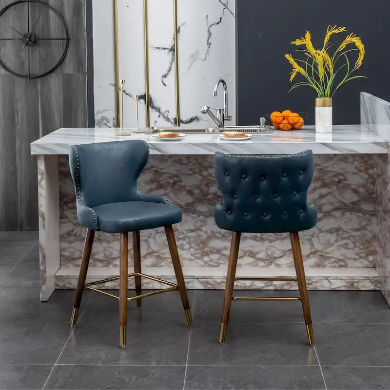 Sgabelli da Bancone Roundhill Furniture Nevis in Similpelle Trapuntata Stile Moderno Mid-century con Borchie, Set da 2