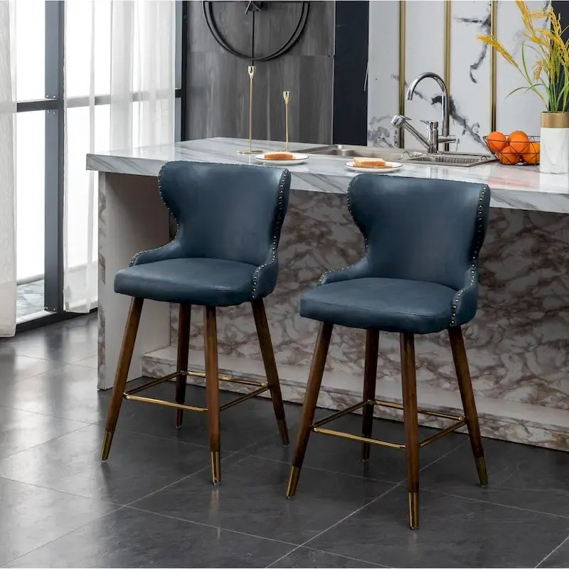 Sgabelli da Bancone Roundhill Furniture Nevis in Similpelle Trapuntata Stile Moderno Mid-century con Borchie, Set da 2