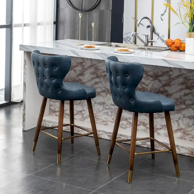 Sgabelli da Bancone Roundhill Furniture Nevis in Similpelle Trapuntata Stile Moderno Mid-century con Borchie, Set da 2