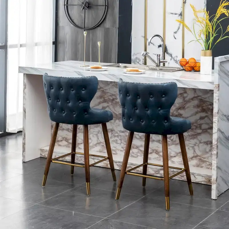 Sgabelli da Bancone Roundhill Furniture Nevis in Similpelle Trapuntata Stile Moderno Mid-century con Borchie, Set da 2