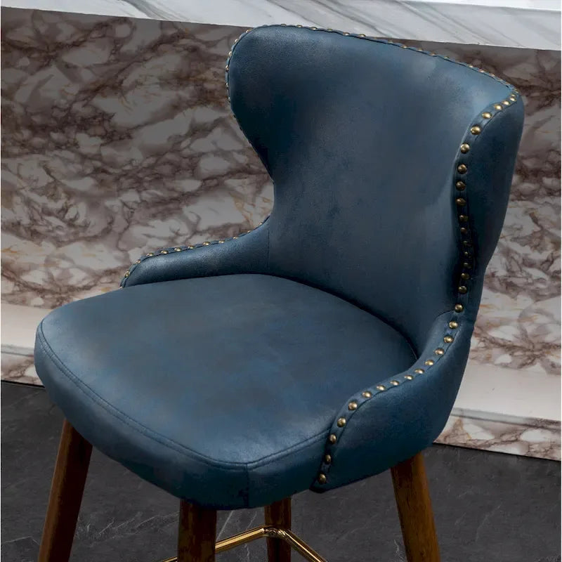 Sgabelli da Bancone Roundhill Furniture Nevis in Similpelle Trapuntata Stile Moderno Mid-century con Borchie, Set da 2