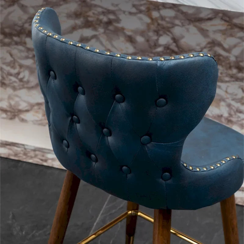 Sgabelli da Bancone Roundhill Furniture Nevis in Similpelle Trapuntata Stile Moderno Mid-century con Borchie, Set da 2