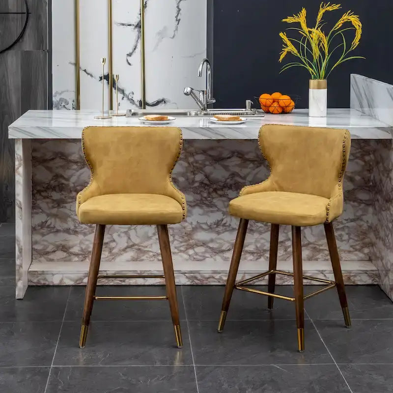 Sgabelli da Bancone Roundhill Furniture Nevis in Similpelle Trapuntata Stile Moderno Mid-century con Borchie, Set da 2