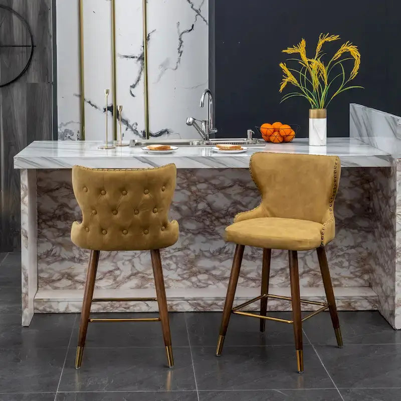Sgabelli da Bancone Roundhill Furniture Nevis in Similpelle Trapuntata Stile Moderno Mid-century con Borchie, Set da 2