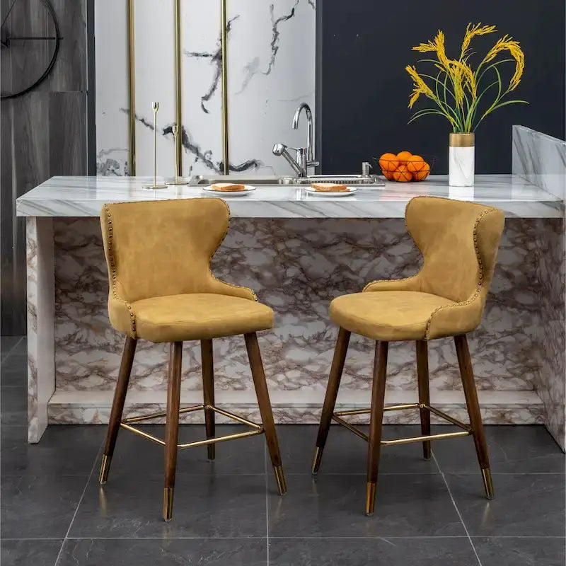 Sgabelli da Bancone Roundhill Furniture Nevis in Similpelle Trapuntata Stile Moderno Mid-century con Borchie, Set da 2