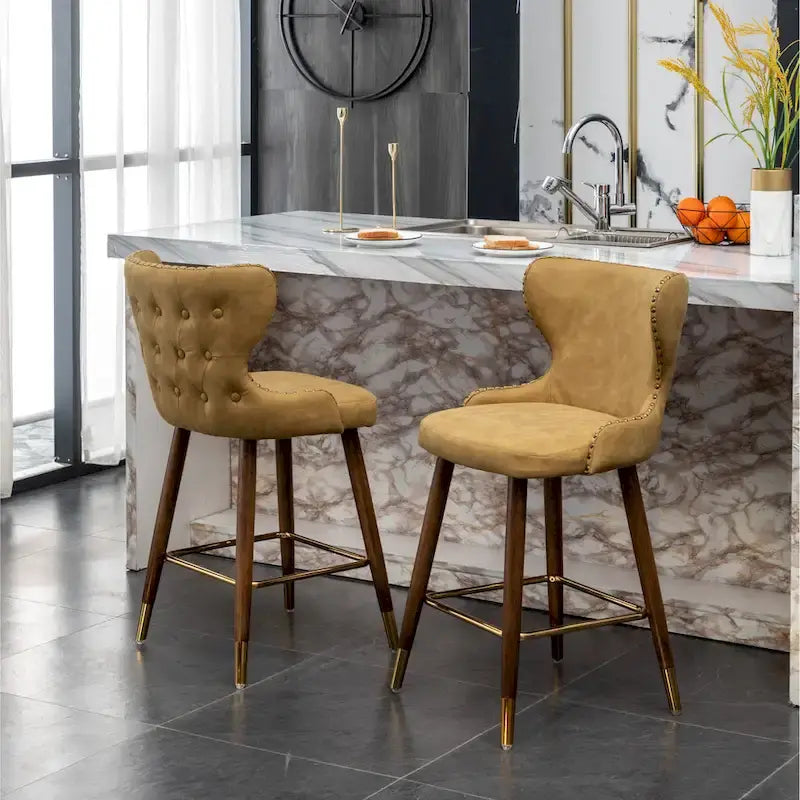 Sgabelli da Bancone Roundhill Furniture Nevis in Similpelle Trapuntata Stile Moderno Mid-century con Borchie, Set da 2