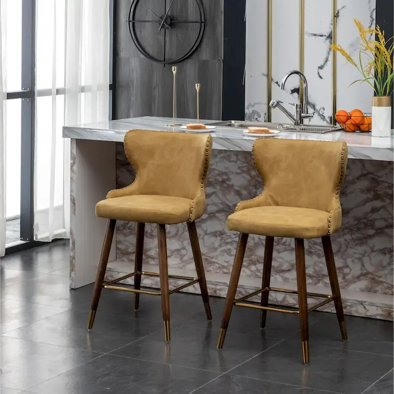 Sgabelli da Bancone Roundhill Furniture Nevis in Similpelle Trapuntata Stile Moderno Mid-century con Borchie, Set da 2
