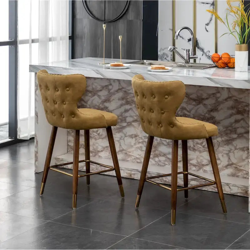 Sgabelli da Bancone Roundhill Furniture Nevis in Similpelle Trapuntata Stile Moderno Mid-century con Borchie, Set da 2
