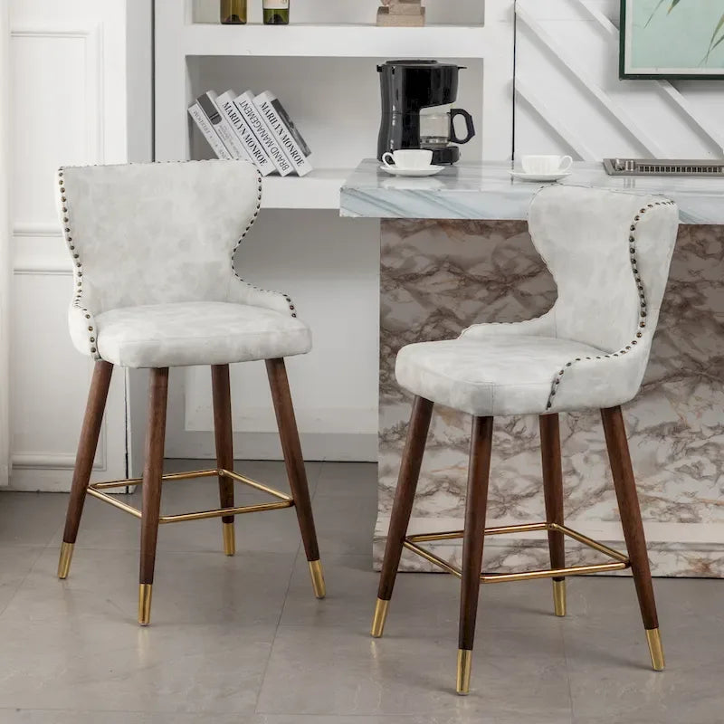 Sgabelli da Bancone Roundhill Furniture Nevis in Similpelle Trapuntata Stile Moderno Mid-century con Borchie, Set da 2