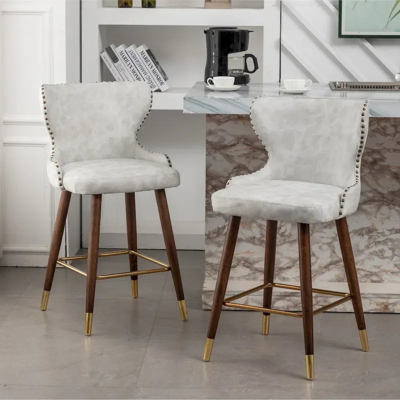 Sgabelli da Bancone Roundhill Furniture Nevis in Similpelle Trapuntata Stile Moderno Mid-century con Borchie, Set da 2