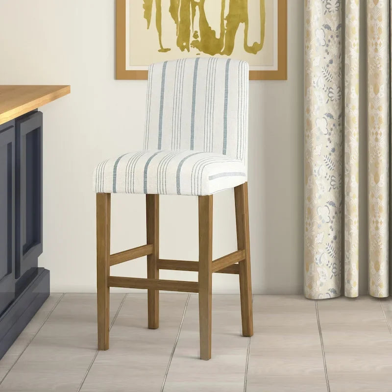 Tabouret de bar HomePop Classic Parsons à dossier haut, 74 cm, rayures Calypso bleues