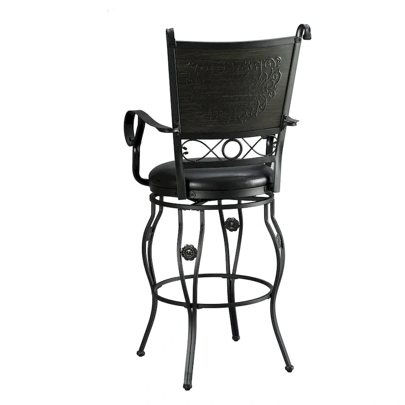 Tabouret de bar pivotant Elle Big & Tall en métal noir avec siège en similicuir