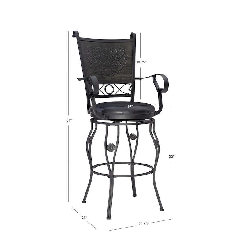 Tabouret de bar pivotant Elle Big & Tall en métal noir avec siège en similicuir