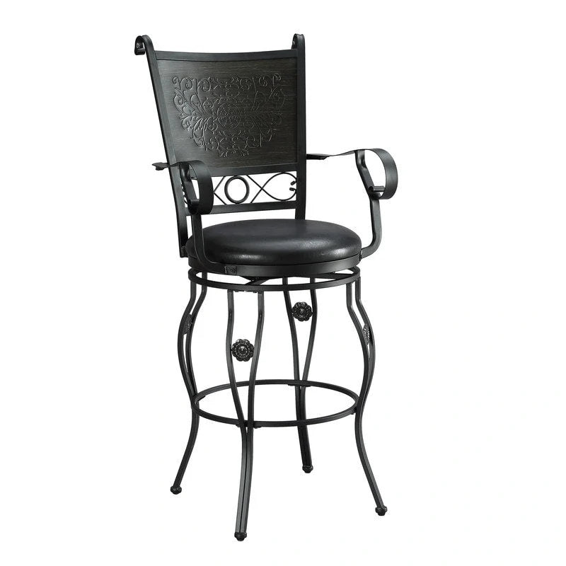 Tabouret de bar pivotant Elle Big & Tall en métal noir avec siège en similicuir