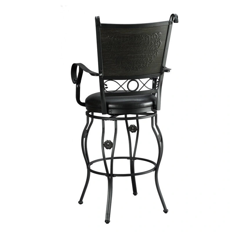 Tabouret de bar pivotant Elle Big & Tall en métal noir avec siège en similicuir