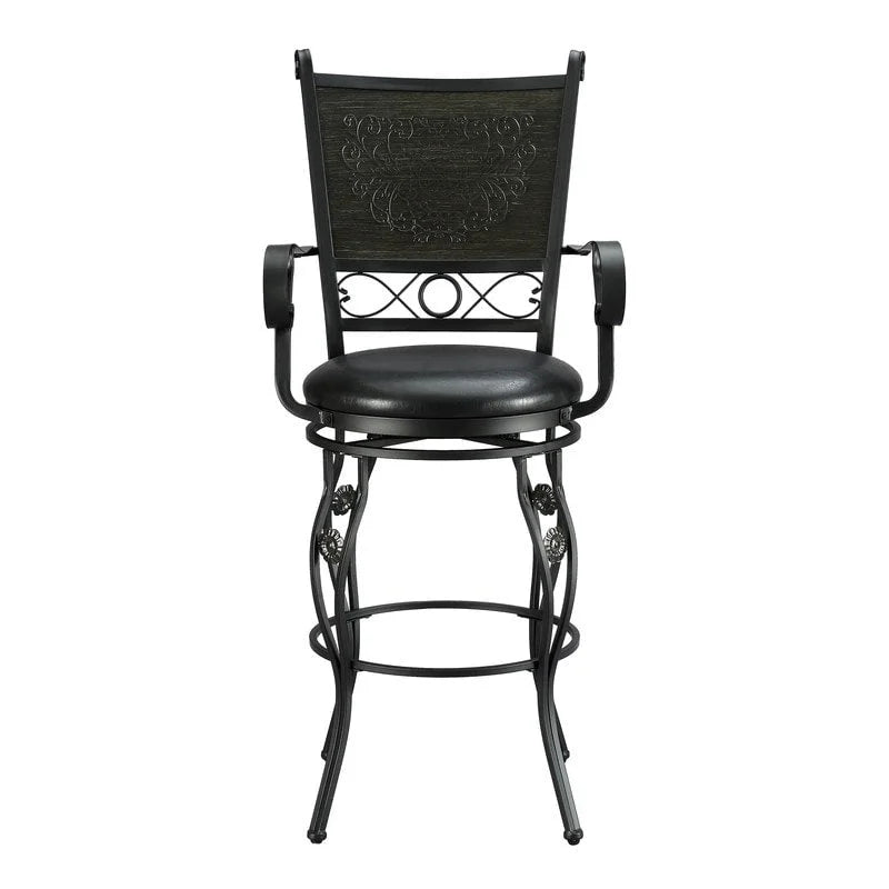 Tabouret de bar pivotant Elle Big & Tall en métal noir avec siège en similicuir